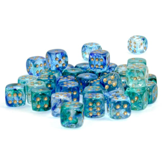 CHX 27956 Nebula Oceanic/gold Luminary 12mm d6 Dice Block (36 dice)