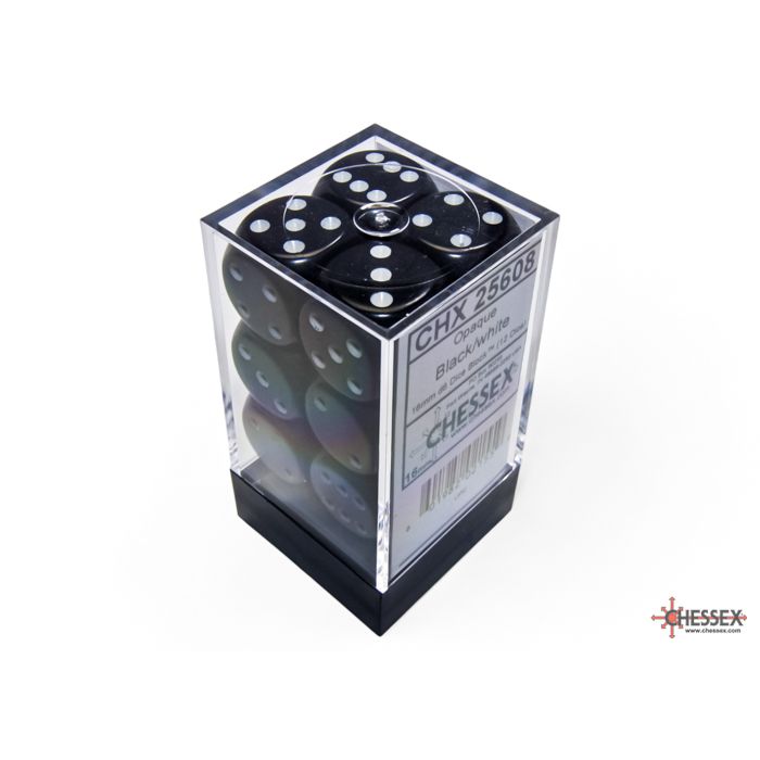 25608 Opaque 16mm d6 Black/white Dice Block™ (12 dice)