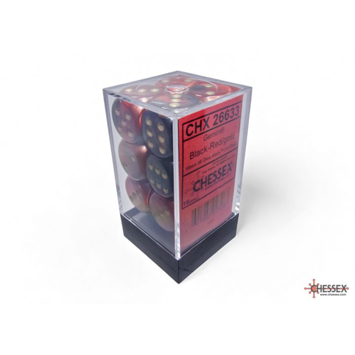 26633 Gemini® 16mm d6 Black-Red/gold Dice Block™ (12 dice)