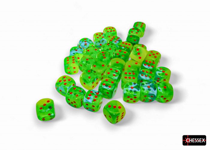 CHX 26870 Gemini Plasma Green-Teal/orange Luminary 12mm d6 Dice Block (36 dice)