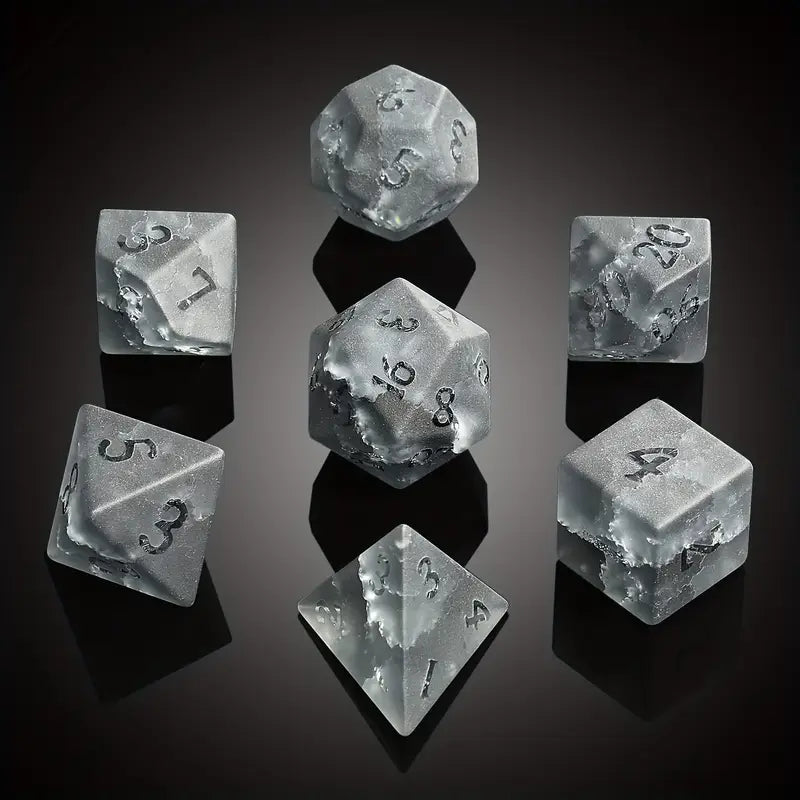 Enchanted Glass DnD Dice Set - Black/Grey Cracked Glass