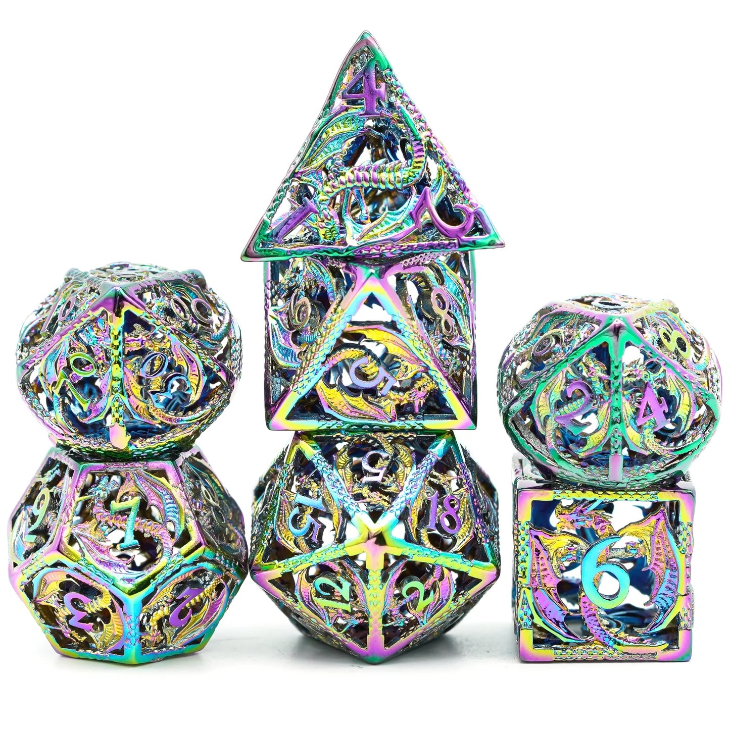 Hollow Flying Dragon - Metal Rainbow Dice Set