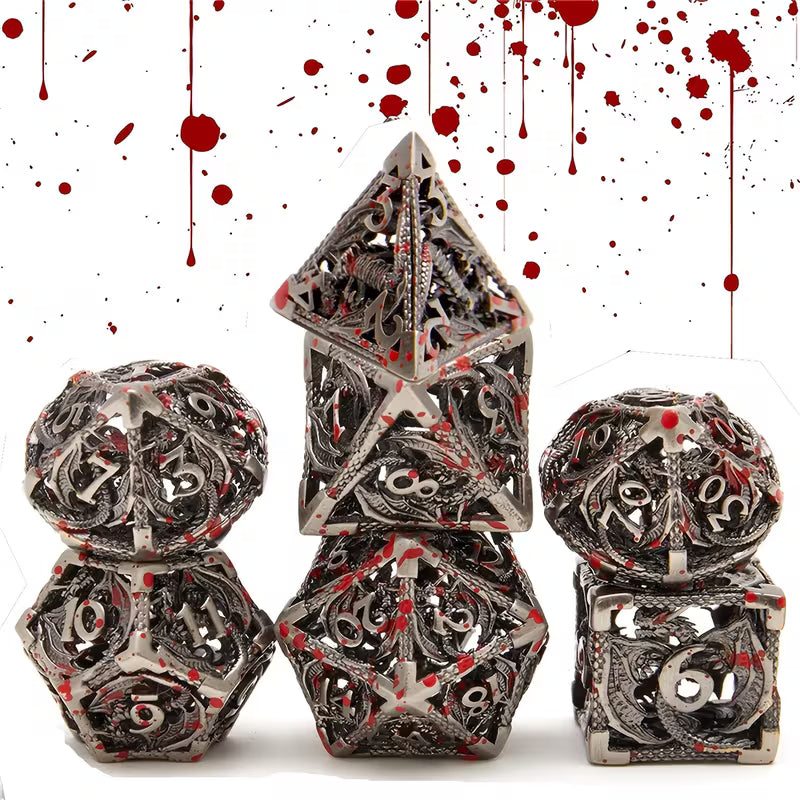 Hollow Flying Dragon - Metal Blood Splatter Dice Set