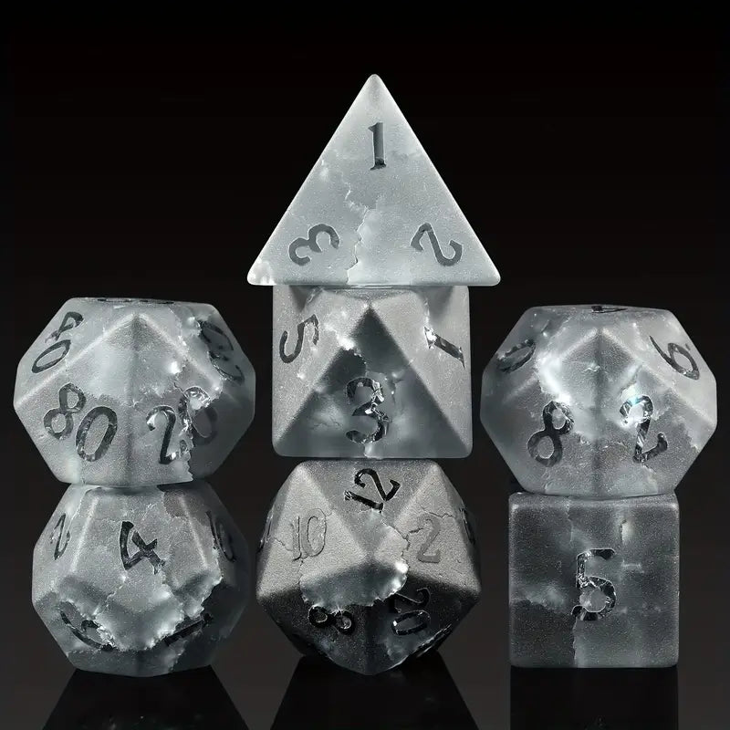 Enchanted Glass DnD Dice Set - Black/Grey Cracked Glass