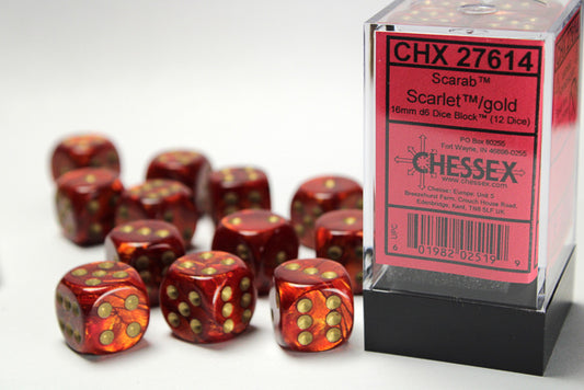 27614 Scarab 16mm d6 Scarlet/Gold Dice Block™ (12 dice)