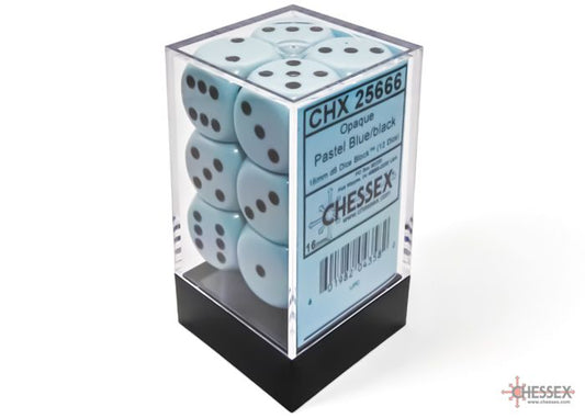 CHX 25666 Opaque 16mm d6  Pastel Blue/black Dice Block  (12 dice)