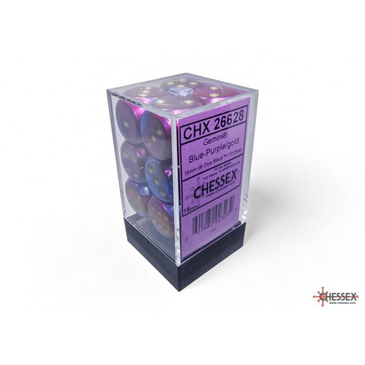 26628 Gemini® 16mm d6 Blue-Purple/gold Dice Block™ (12 dice)