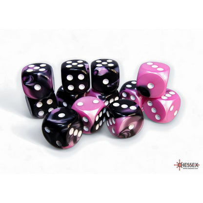 26630 Gemini® 16mm d6 Black-Pink/white Dice Block™ (12 dice)