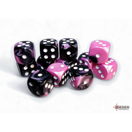 26630 Gemini® 16mm d6 Black-Pink/white Dice Block™ (12 dice)