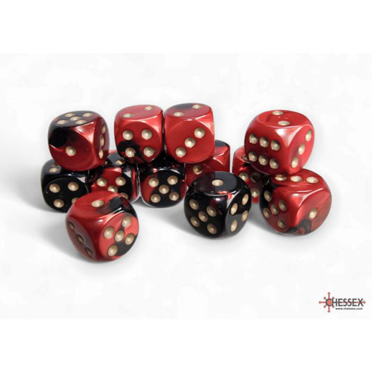 26633 Gemini® 16mm d6 Black-Red/gold Dice Block™ (12 dice)