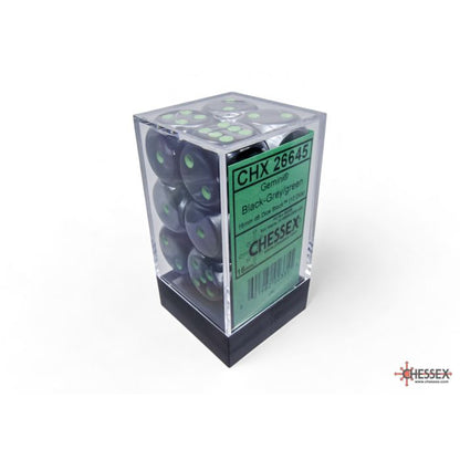26645 Gemini® 16mm d6 Black-Grey/green Dice Block™ (12 dice)