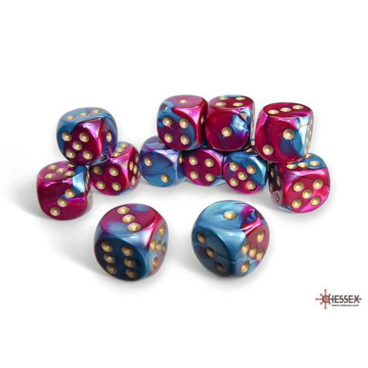 26649 Gemini® 16mm d6 Purple-Teal/gold Dice Block™ (12 dice)