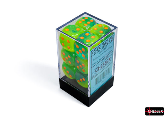 26670 Gemini 16mm d6 Plasma Green-Teal/Orange Dice Block™ (12 dice)