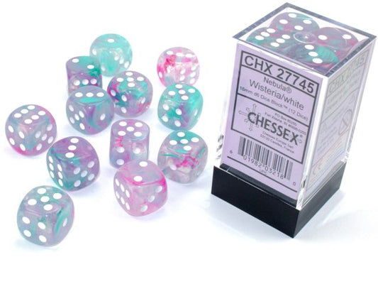 27745 Nebula® 16mm d6 Wisteria/white Luminary™ Dice Block™ (12 dice)