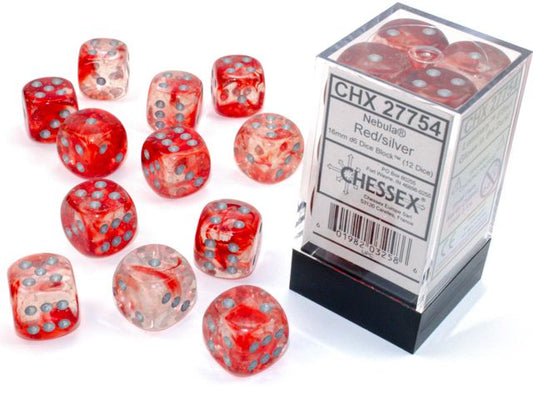 27754 Nebula® 16mm d6 Red/silver Luminary™ Dice Block™ (12 dice)