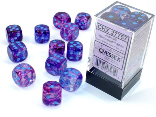 27757 Nebula® 16mm d6 Nocturnal™/blue Luminary™ Dice Block™ (12 dice)