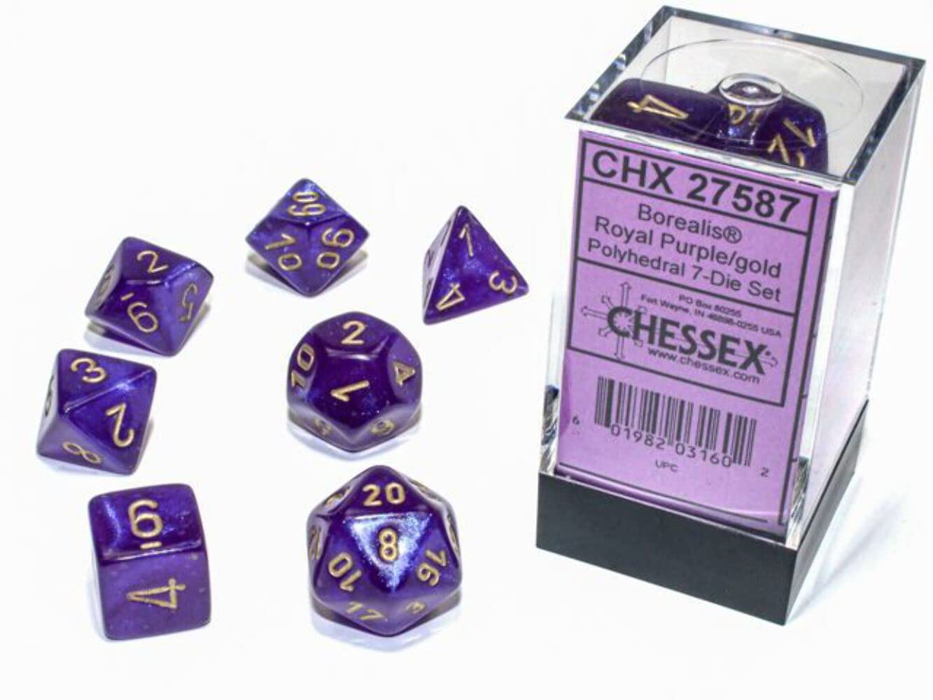 Chessex Polyhedral 7-Die Set - Borealis Royal Purple/Gold with Luminary 27587