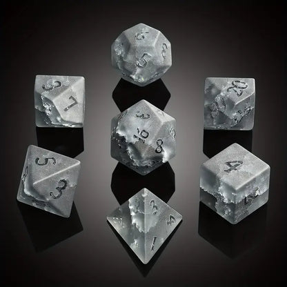 Enchanted Glass DnD Dice Set - Black/Grey Cracked Glass