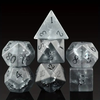 Enchanted Glass DnD Dice Set - Black/Grey Cracked Glass
