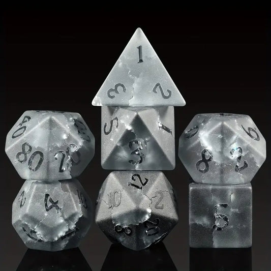 Enchanted Glass DnD Dice Set - Black/Grey Cracked Glass