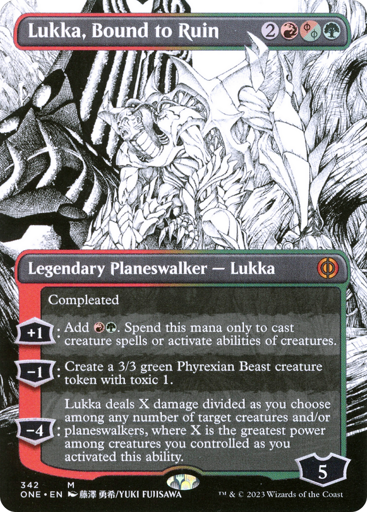 Lukka, Bound to Ruin (Borderless) (ONE-342) - Phyrexia: All Will Be One: (Showcase) (Borderless)