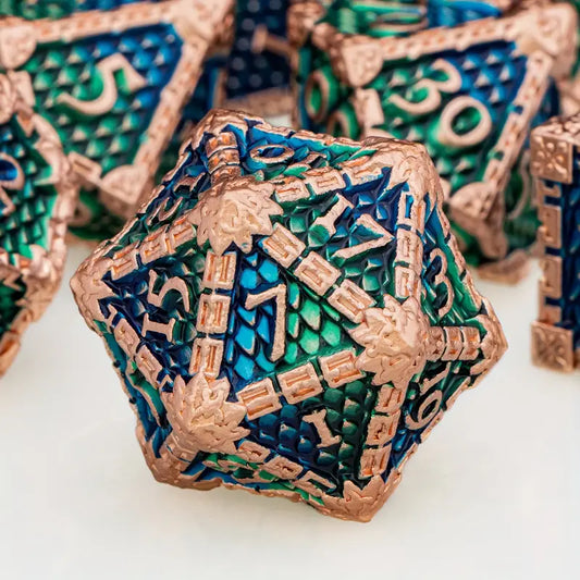 Dragon Scale Dice Set - Metal Blue & Green