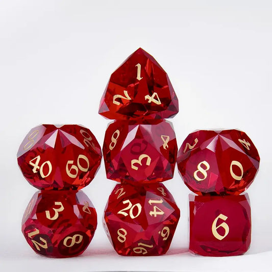Angled Glass Dice Set - Red Ruby