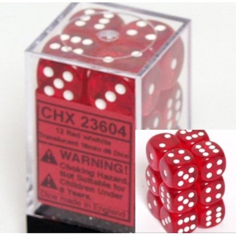 23604 Translucent 16mm d6 Red/white Dice Block™ (12 dice)