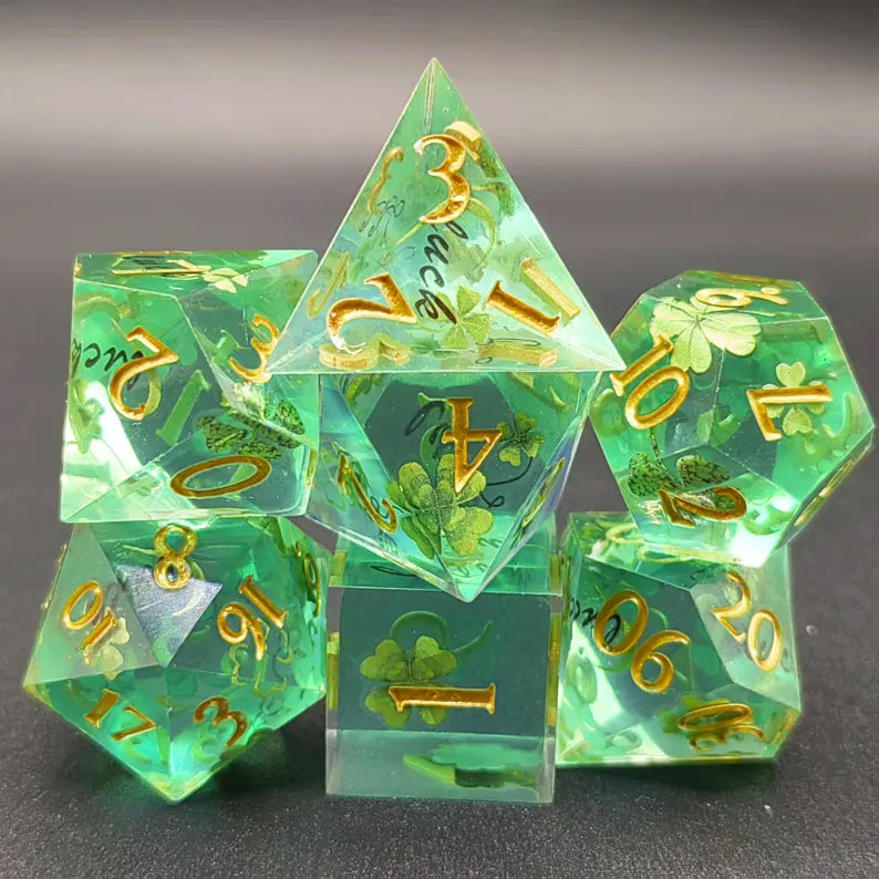 Lucky 4 Leaf Clover - 7 piece dnd dice set