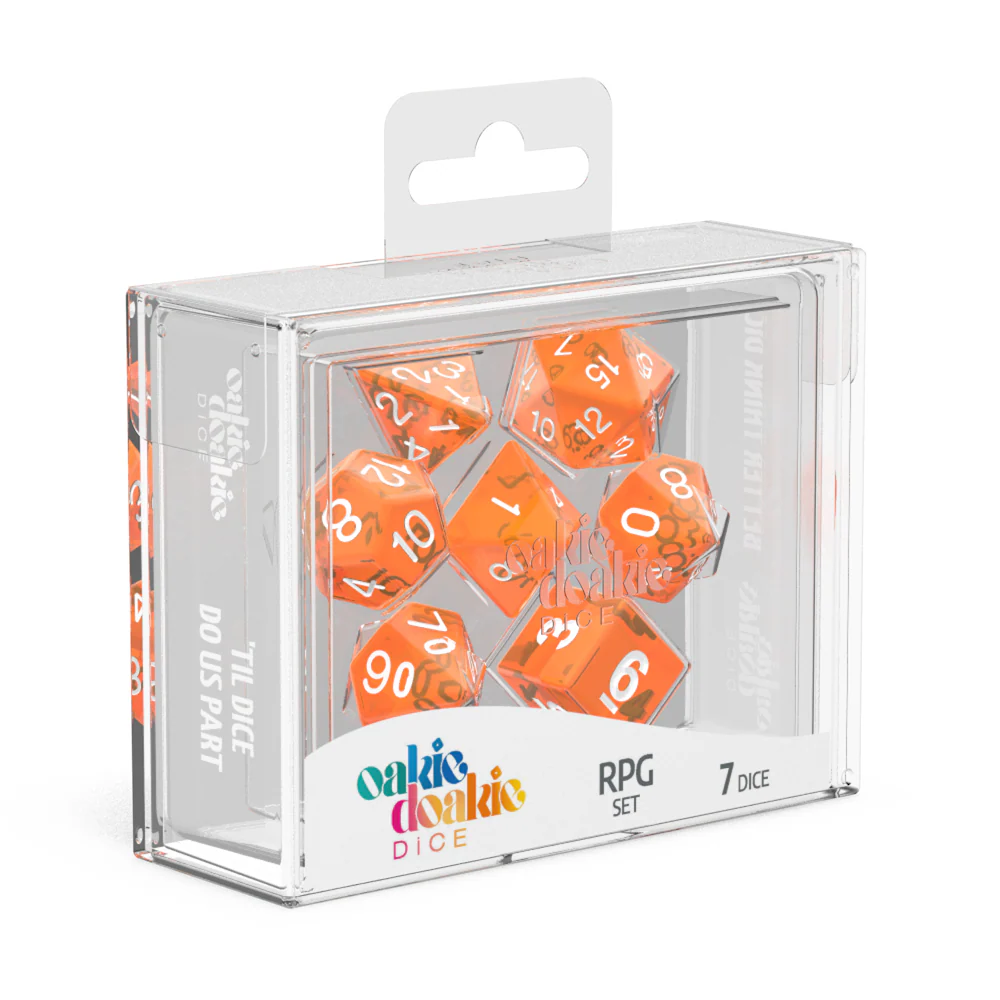 Oakie Doakie Dice RPG 7 Dice Set Translucent Orange