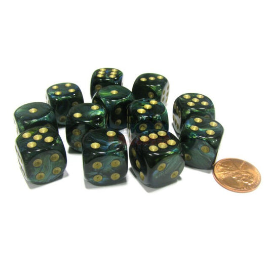 27615 Scarab® 16mm d6 Jade/gold Dice Block™ (12 dice)